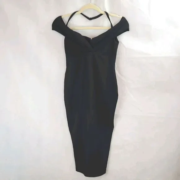 NWT Nookie Athena Halter Midi Dress Women's (S) Black Off the Shoulder--$229